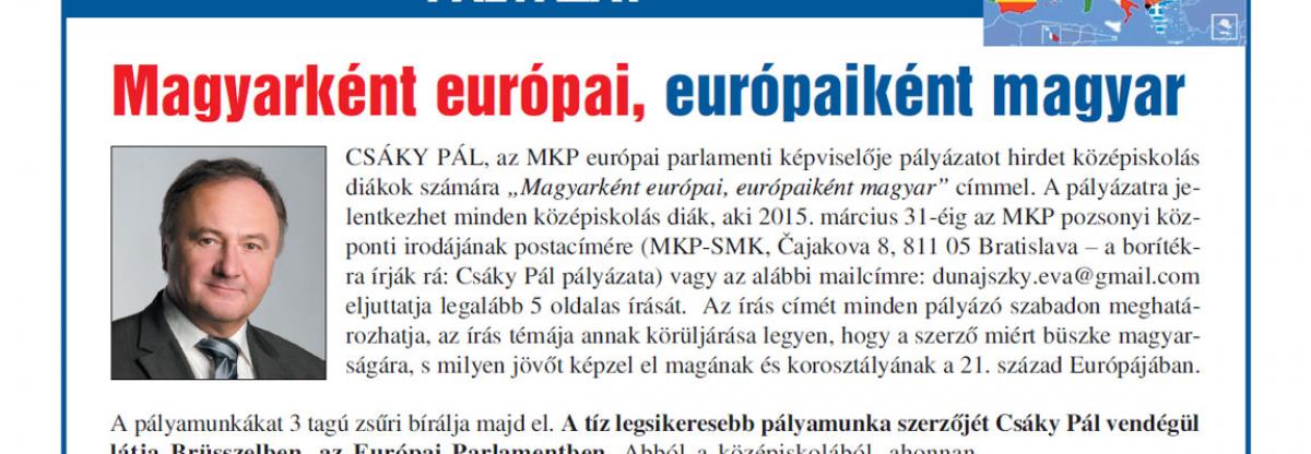 Pályázat diákok számára: Magyarként európai, európaiként magyar