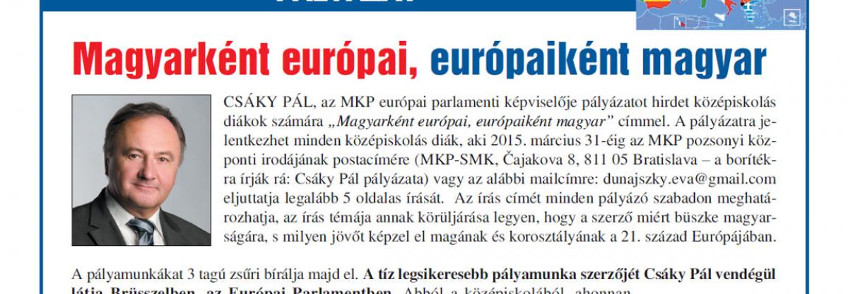 Pályázat diákok számára: Magyarként európai, európaiként magyar